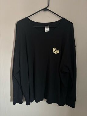 Victoria's Secret PINK Black Long Sleeve waffle knit  pj shirt